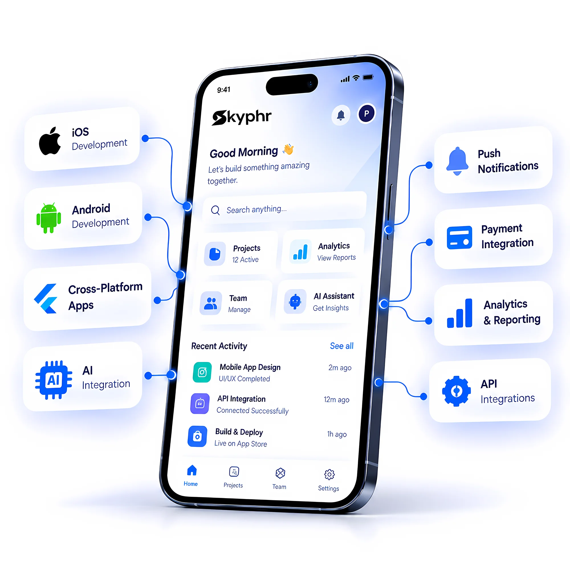 Mobile app development services hero illustration Mobile app development services hero illustration