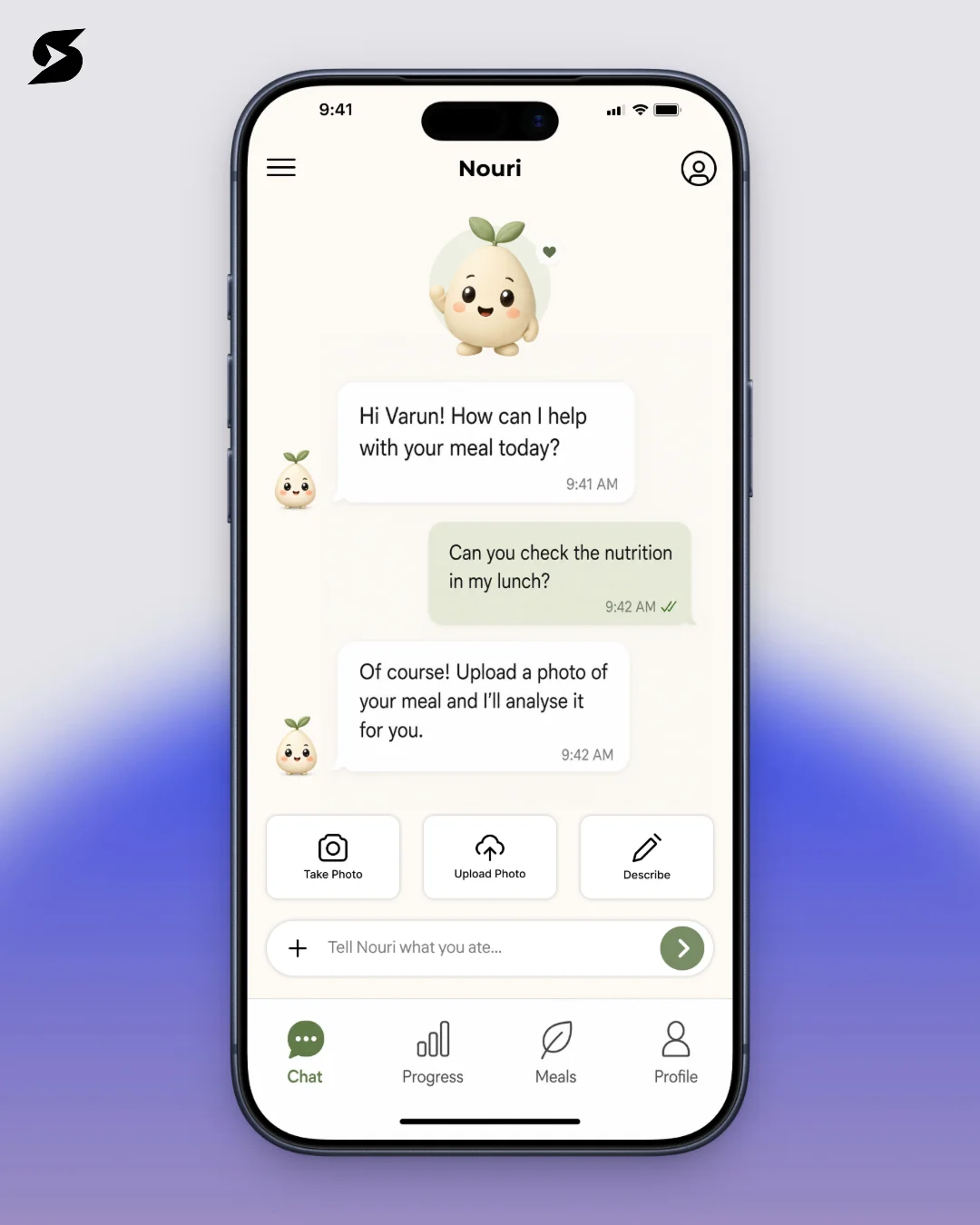 Nouri AI nutrition assistant mobile app chat interface Nouri AI nutrition assistant mobile app chat interface