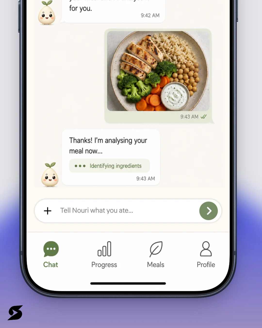 Nouri AI meal analysis interface identifying food ingredients Nouri AI meal analysis interface identifying food ingredients